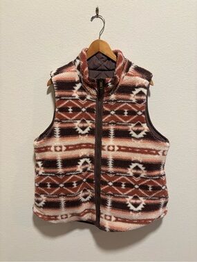 Maurice’s women’s reversible Aztec fleece Vest in Orange & Brown